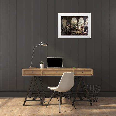 Napoleon Bonaparte Visiting The Plague Stricken at Jaffa White Modern Wood Framed Art Print by Gros, Antoine-Jean