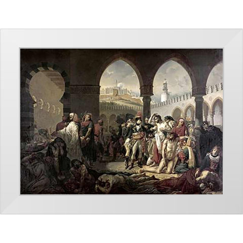Napoleon Bonaparte Visiting The Plague Stricken at Jaffa White Modern Wood Framed Art Print by Gros, Antoine-Jean