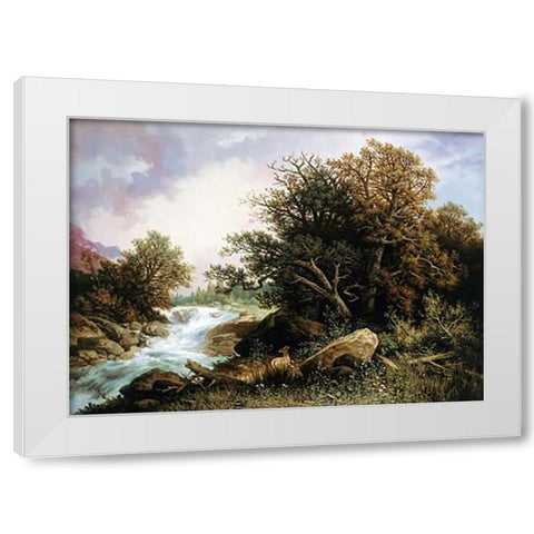 Deer Near a Stream White Modern Wood Framed Art Print by Hasch, Carl