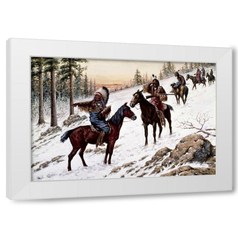 Indians On The Trail White Modern Wood Framed Art Print by Hauser, John