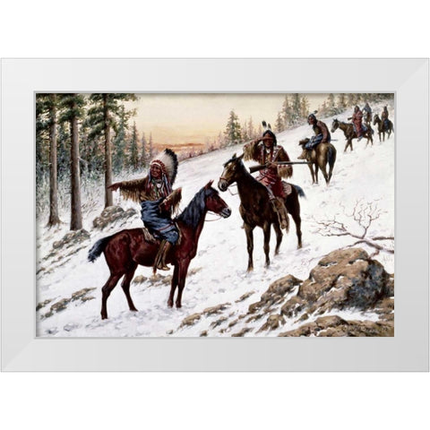 Indians On The Trail White Modern Wood Framed Art Print by Hauser, John
