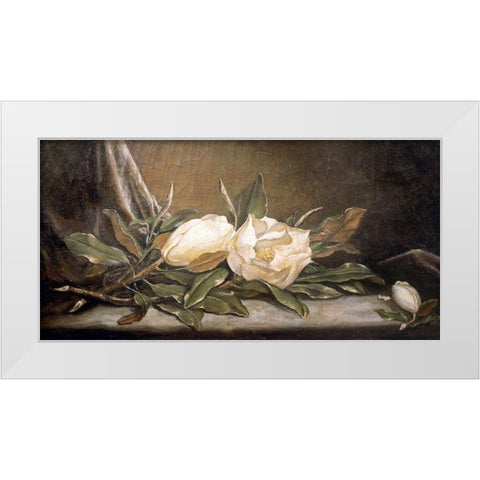 White Magnolias On a Blue Cloth White Modern Wood Framed Art Print by Heade, Martin Johnson
