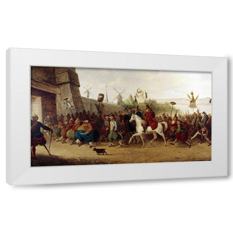 Fools Parade Entering New Amsterdam White Modern Wood Framed Art Print by Heath, William