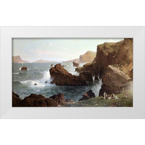 Picnic By The Sea White Modern Wood Framed Art Print by Hill, Thomas