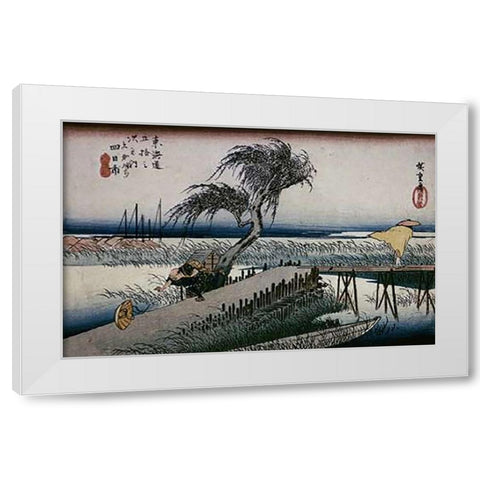 Riverscene White Modern Wood Framed Art Print by Hiroshige