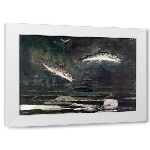 Leaping Trout White Modern Wood Framed Art Print by Homer, Winslow