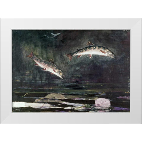 Leaping Trout White Modern Wood Framed Art Print by Homer, Winslow
