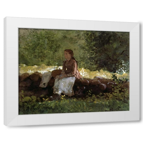 On The Fence White Modern Wood Framed Art Print by Homer, Winslow