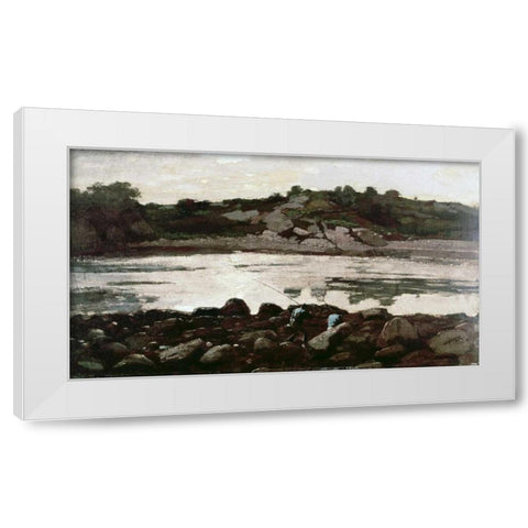 Fisherman on Rocks White Modern Wood Framed Art Print by Homer, Winslow