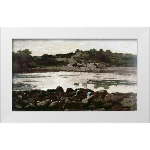 Fisherman on Rocks White Modern Wood Framed Art Print by Homer, Winslow