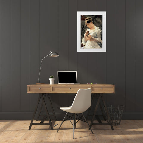 Woman with a Rose White Modern Wood Framed Art Print by Homer, Winslow