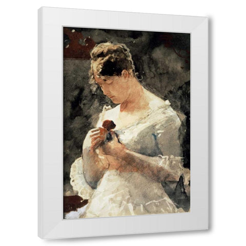 Woman with a Rose White Modern Wood Framed Art Print by Homer, Winslow