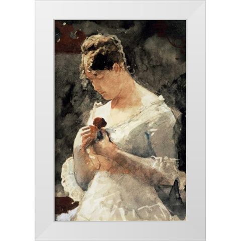 Woman with a Rose White Modern Wood Framed Art Print by Homer, Winslow