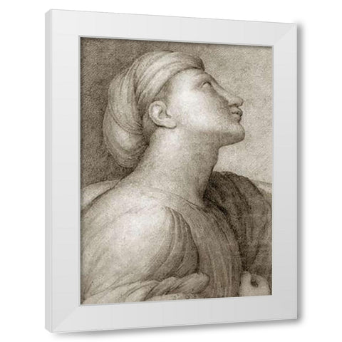 Profile of a Face in the style of Raphael White Modern Wood Framed Art Print by Ingres, Jean Auguste Dominique