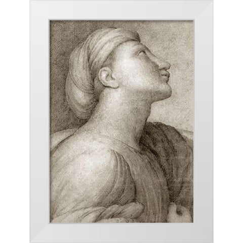 Profile of a Face in the style of Raphael White Modern Wood Framed Art Print by Ingres, Jean Auguste Dominique