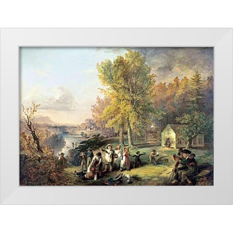 Dismissal of School On An October Afternoon White Modern Wood Framed Art Print by Inman, Henry