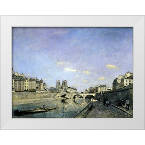 The Seine and Notre-Dame in Paris White Modern Wood Framed Art Print by Jongkind, Johan Barthold