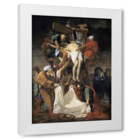 Descent From The Cross White Modern Wood Framed Art Print by Jouvenet, Jean Baptiste