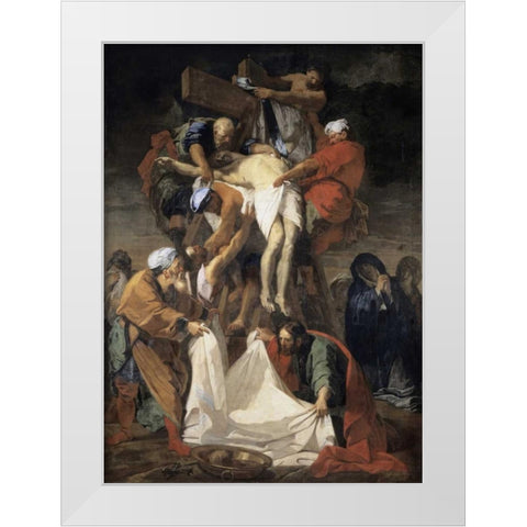 Descent From The Cross White Modern Wood Framed Art Print by Jouvenet, Jean Baptiste