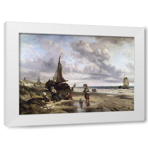 Children Playing By The Ocean White Modern Wood Framed Art Print by Kate, Jan Mari