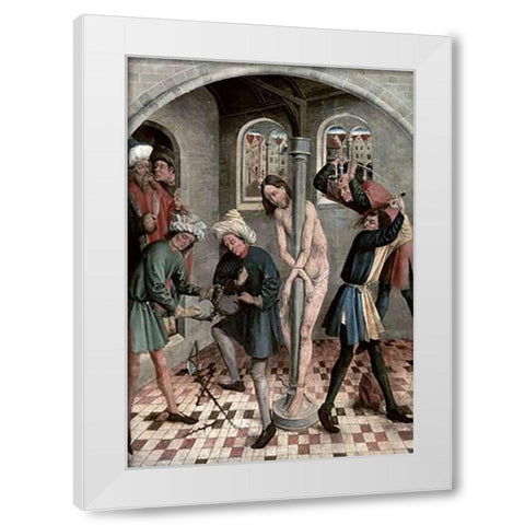 Flagellation of Jesus White Modern Wood Framed Art Print by Kerbecke, J.