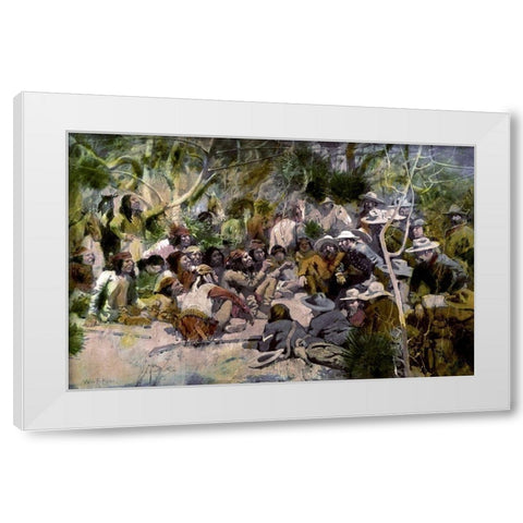 Crooks Conference With Geronimo White Modern Wood Framed Art Print by Kline, William F.