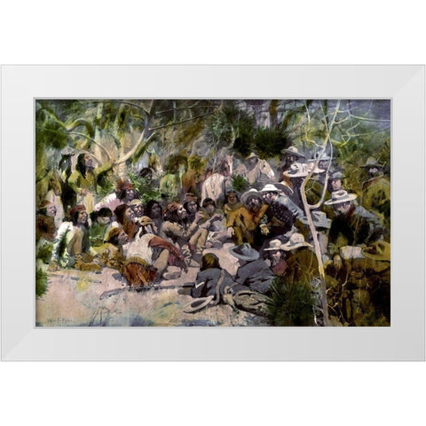Crooks Conference With Geronimo White Modern Wood Framed Art Print by Kline, William F.