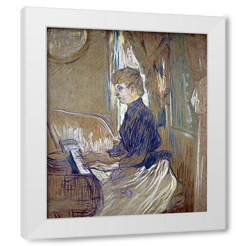 At the Piano, Madame Juliette Pascal in the Salon of the Malrome Palace White Modern Wood Framed Art Print by Toulouse-Lautrec, Henri