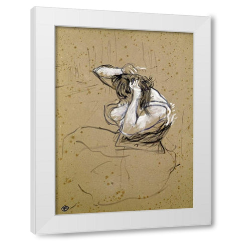 Femme Qui Se Peigne White Modern Wood Framed Art Print by Toulouse-Lautrec, Henri