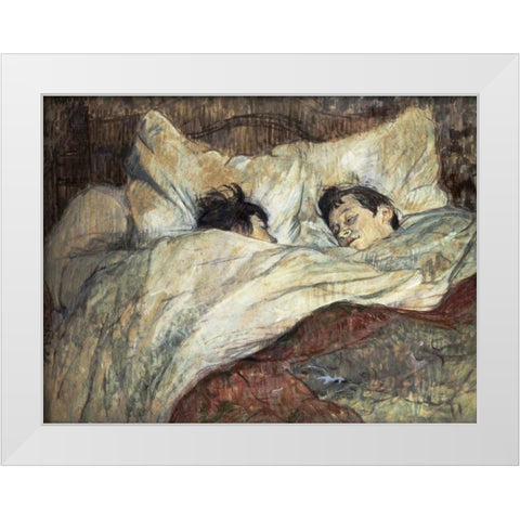 Le Lit White Modern Wood Framed Art Print by Toulouse-Lautrec, Henri