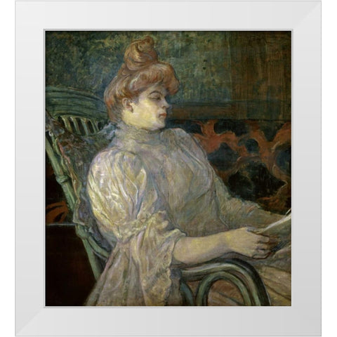 Woman Reading - Femme Lisant White Modern Wood Framed Art Print by Toulouse-Lautrec, Henri