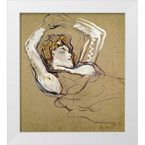 Woman Sleeping on the Back White Modern Wood Framed Art Print by Toulouse-Lautrec, Henri