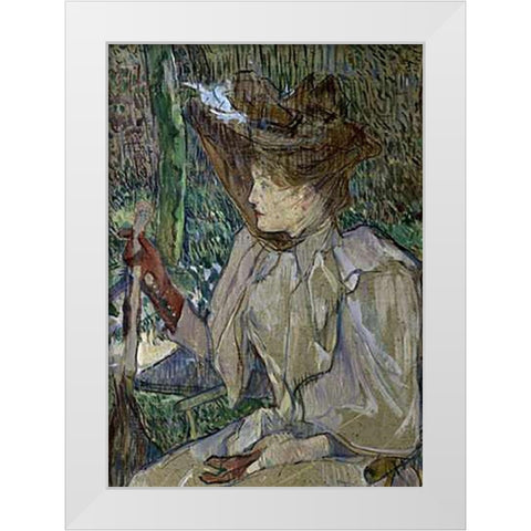 Woman With Gloves White Modern Wood Framed Art Print by Toulouse-Lautrec, Henri