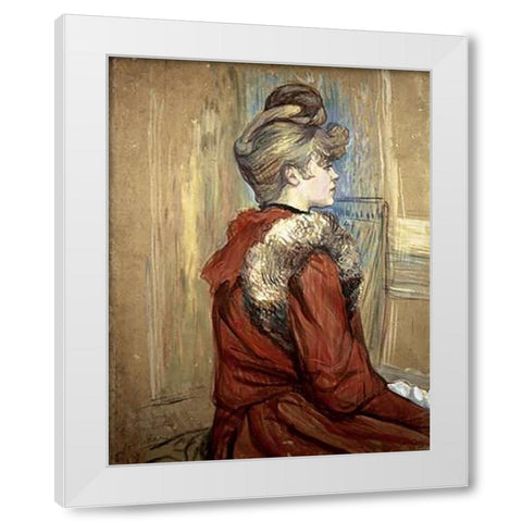 Young Woman with her Fur, Mademoiselle Jeanne Fontaine White Modern Wood Framed Art Print by Toulouse-Lautrec, Henri