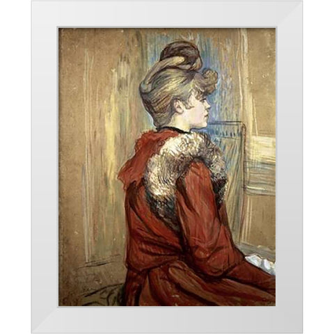 Young Woman with her Fur, Mademoiselle Jeanne Fontaine White Modern Wood Framed Art Print by Toulouse-Lautrec, Henri