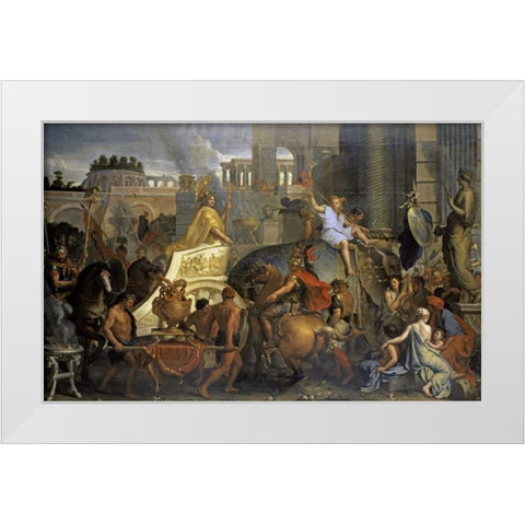 Alexanders Entrance Into Babylon White Modern Wood Framed Art Print by Le Brun, Charles