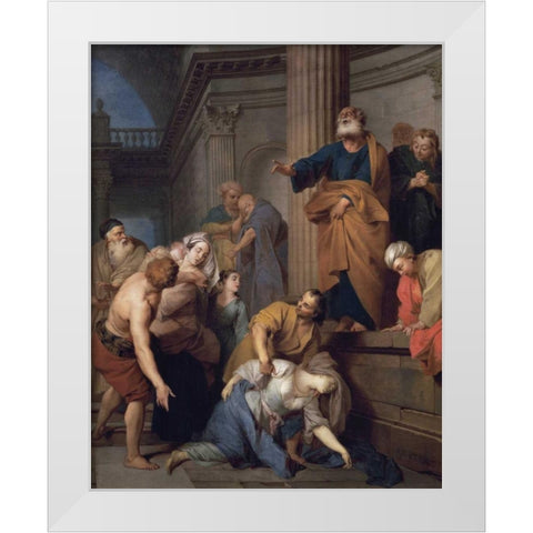 Death of Saphira, Wife of Ananias White Modern Wood Framed Art Print by Le Clerc, Sebastian
