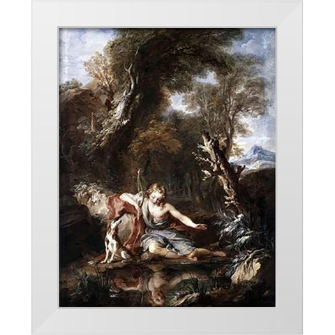 Narcissus White Modern Wood Framed Art Print by Le Moyne, Francois