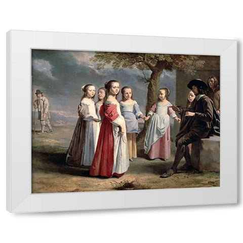 Childrens Dance White Modern Wood Framed Art Print by Le Nain, Antoine