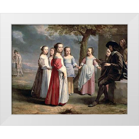 Childrens Dance White Modern Wood Framed Art Print by Le Nain, Antoine