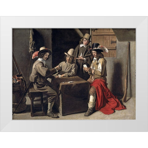 Soldiers Playing Cards White Modern Wood Framed Art Print by Le Nain, Louis