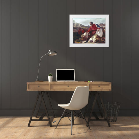 Garibaldi On The Island of Caprera White Modern Wood Framed Art Print by Lega, Silvestro