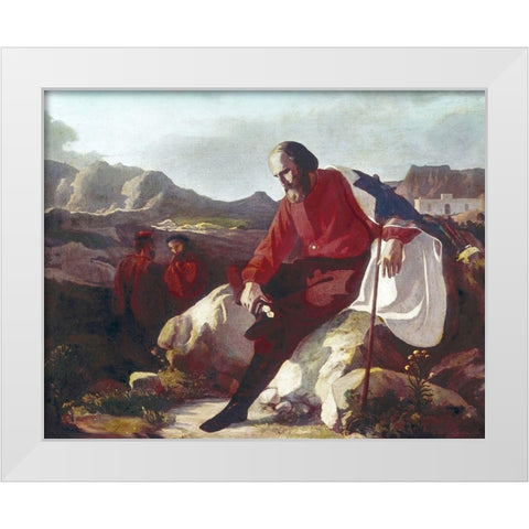 Garibaldi On The Island of Caprera White Modern Wood Framed Art Print by Lega, Silvestro