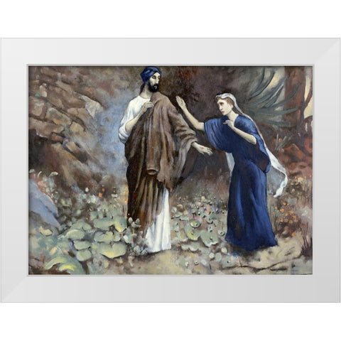 Jesus Reveals Himself To Mary White Modern Wood Framed Art Print by Leinweber, Robert