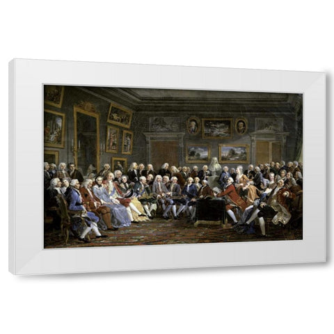 Reading of The Tragedy of Voltaire In Thesalon of Mrs. Jeoffrin White Modern Wood Framed Art Print by Lemonnier, Anicet Charles Gabriel