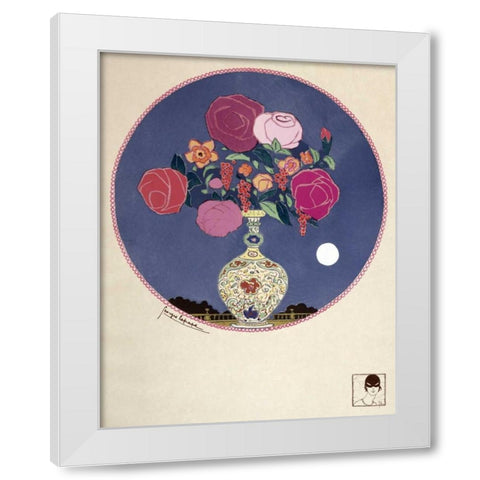 Arrangement of Various Flowers In Decorated Vase White Modern Wood Framed Art Print by Lepape, Georges