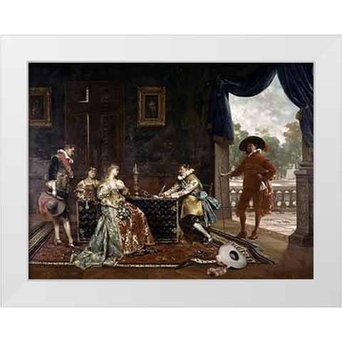 Signing a Marriage Contract at Court of Louis XIV White Modern Wood Framed Art Print by Lesrel, Adolphe Alexandre