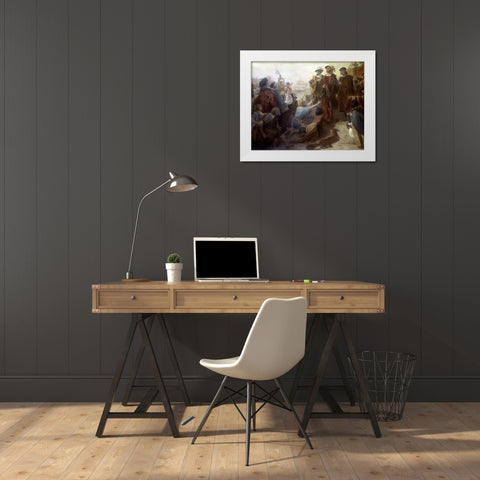 Return of Columbus In Chains To Cadiz White Modern Wood Framed Art Print by Leutze, Emanuel