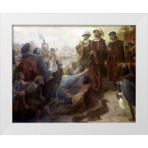Return of Columbus In Chains To Cadiz White Modern Wood Framed Art Print by Leutze, Emanuel