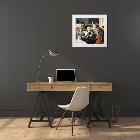 Card Players White Modern Wood Framed Art Print by Leyden, Lucas van